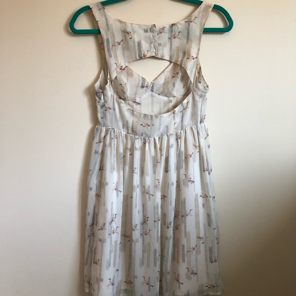 Urban Outfitters Cream Dress w/ rose stork print - Picture 3 of 4